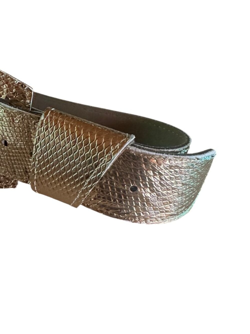 Vintage Gold Foil Snakeskin Embossed Belt With Metallic Finish & Statement Buckl - Picture 5 of 8
